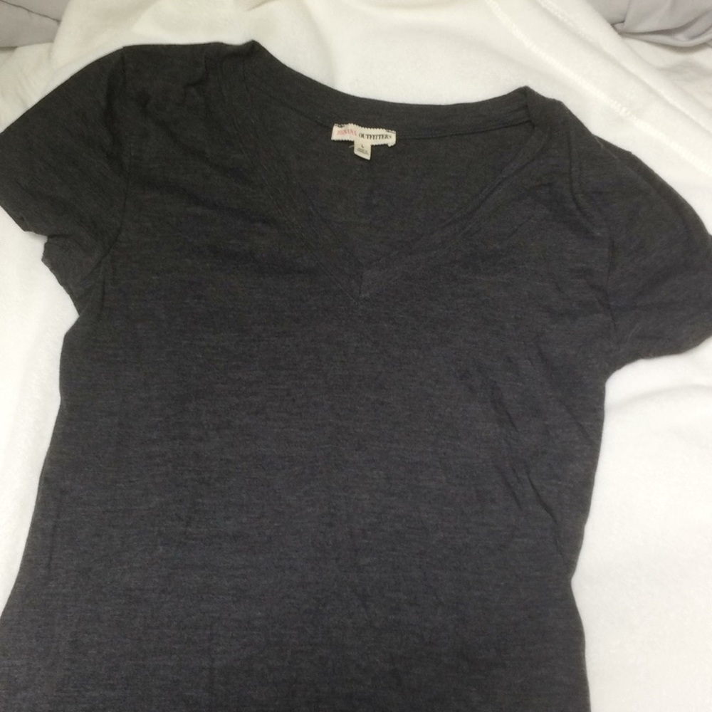 Dark Grey Long V-neck Short Sleeve Tee Top